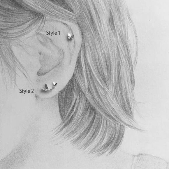 Minimalist Earrings Tiny Butterfly Earrings Studs - Picture 6 of 6